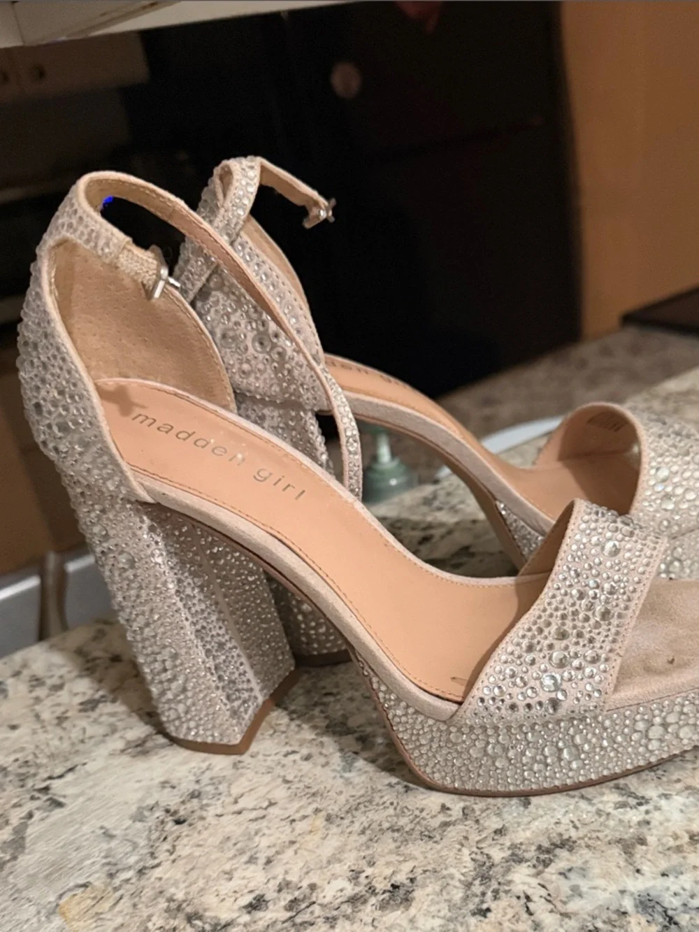 Madden Girl Champagne Crystal Platform Heels